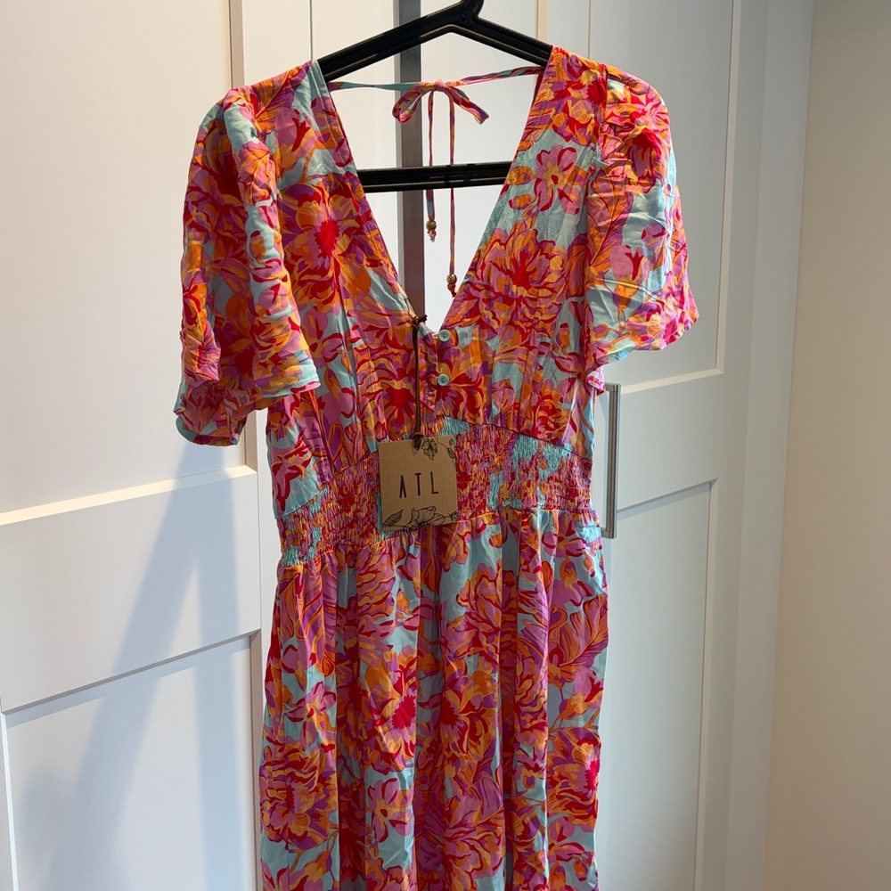 Anthropologie Able the Label Navaeh Pink and Orange  Floral Maxi Dress